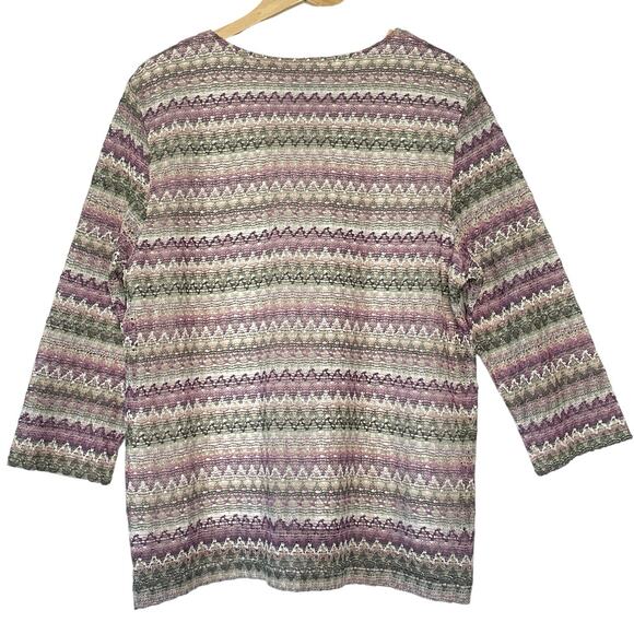 NWT Alfred Dunner Crochet Top Short Sleeve Shirt Palm Desert Purple Size Large - Picture 4 of 9